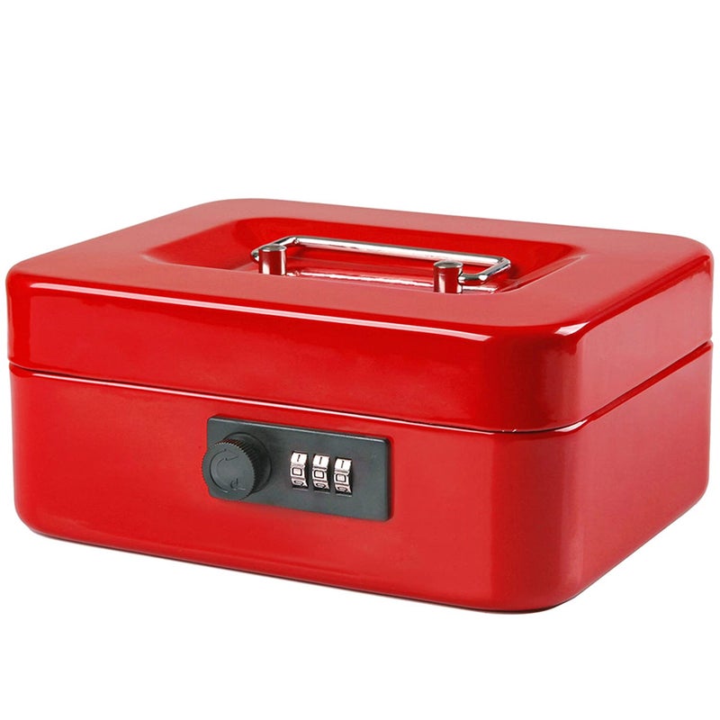 Jssmst Medium Cash Box with Combination Lock - Durable Metal Cash Box with Money Tray Red, 7.87 x 6.3 x 3.35 inches, CB0703M - Image 1